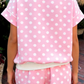 Polka Dot Print Color Block Trim Mock Neck Short Set