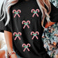 Holly Candy Cane Christmas Sequin Graphic T Shirt