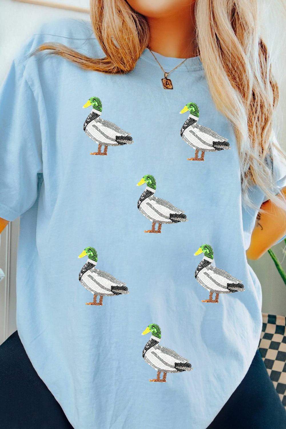 Sequin Mallard Graphic Womens Casual Tee