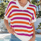 V Neck Short Sleeve Sweater with Side Slits