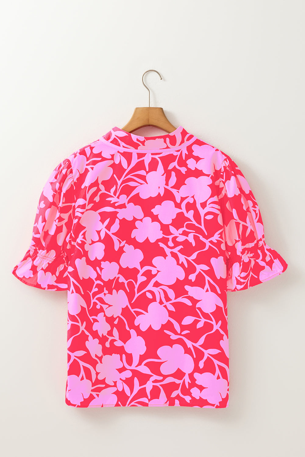 Split V Neck Ruffled Short Sleeve Blouse Top