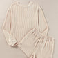 Corded Knit Long Sleeve Top and High Waist Shorts Set