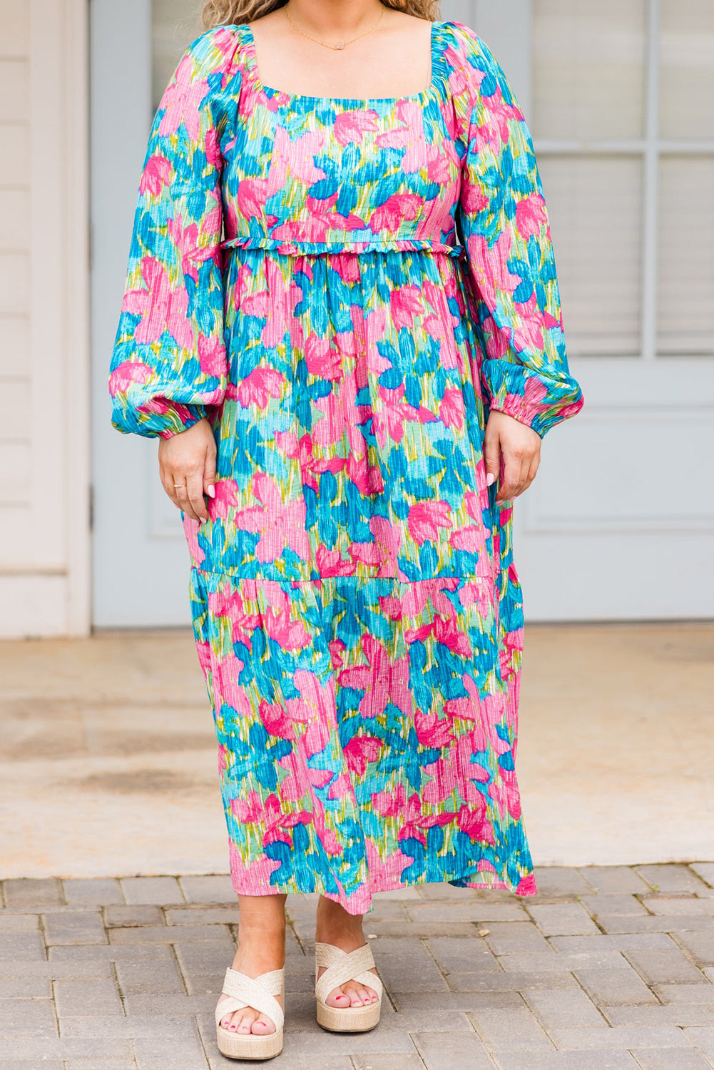 Plus Size Floral Shirred Maxi Dress