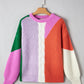 Color Block Textured Knit Drop Shoulder Loose Fit Sweater
