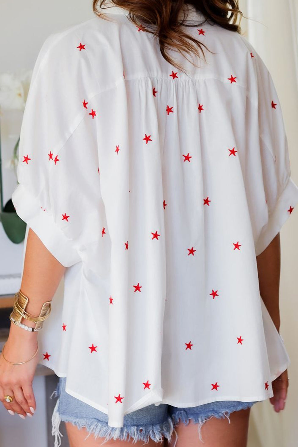 Little Stars Printed Loose Half Sleeve Loose Shirt