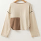 Color Block Waffle Knit Stitch Detail Long Sleeve Top