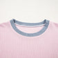 Corded Knit Contrast Trim Round Neck Cap Sleeve 2pcs Short Set