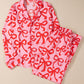 2pcs Bow Print Shirt Style Long Sleeve Pajama Set