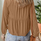 Smocked Bust Buttoned Split V Neck Flow Fit Blouse