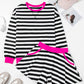 Contrast Ribbed Banding Long Sleeve Blouse Loose Shorts Set
