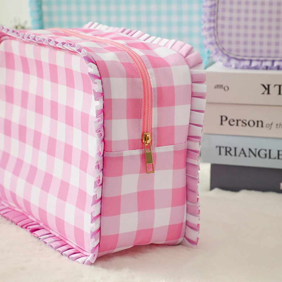 Ruffle Checker Cosmetic Bag