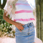 Stripe Dropped Short Sleeve Lightweight Knitted Top