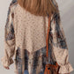 Patchwork Distressed Detail Ruffled Sleeve Waffle Knit Shacket