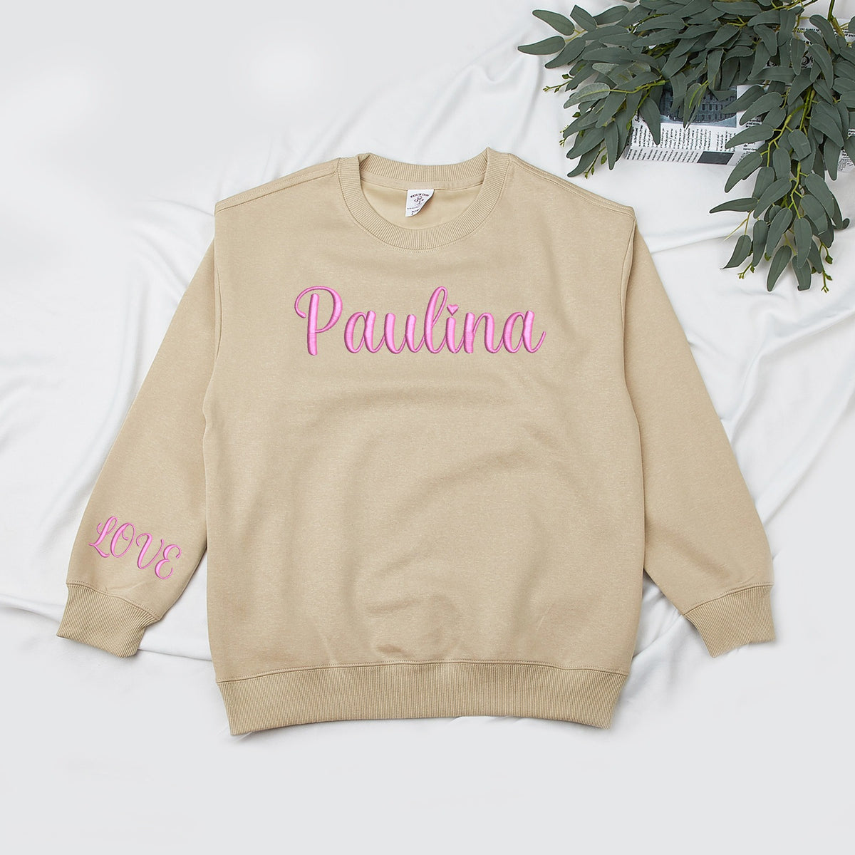 Custom Embroidered Text Crewneck Sweatshirt Round Neck Hoodie