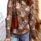 Floral Print Waffle Textured Long Sleeve Top