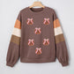 Block Patchwork Sequin Bow Pumpkin Graphic Sweatshirt