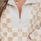 Checker Sherpa Corduroy Patchwork Zip up Collared Jacket