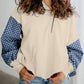 Checkered Patchwork Kangaroo Pocket Half Zipper Hoodie