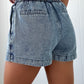 Drawstring High Waist Pocketed Denim Shorts