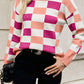 Checkered Ribbed Edge Sweater