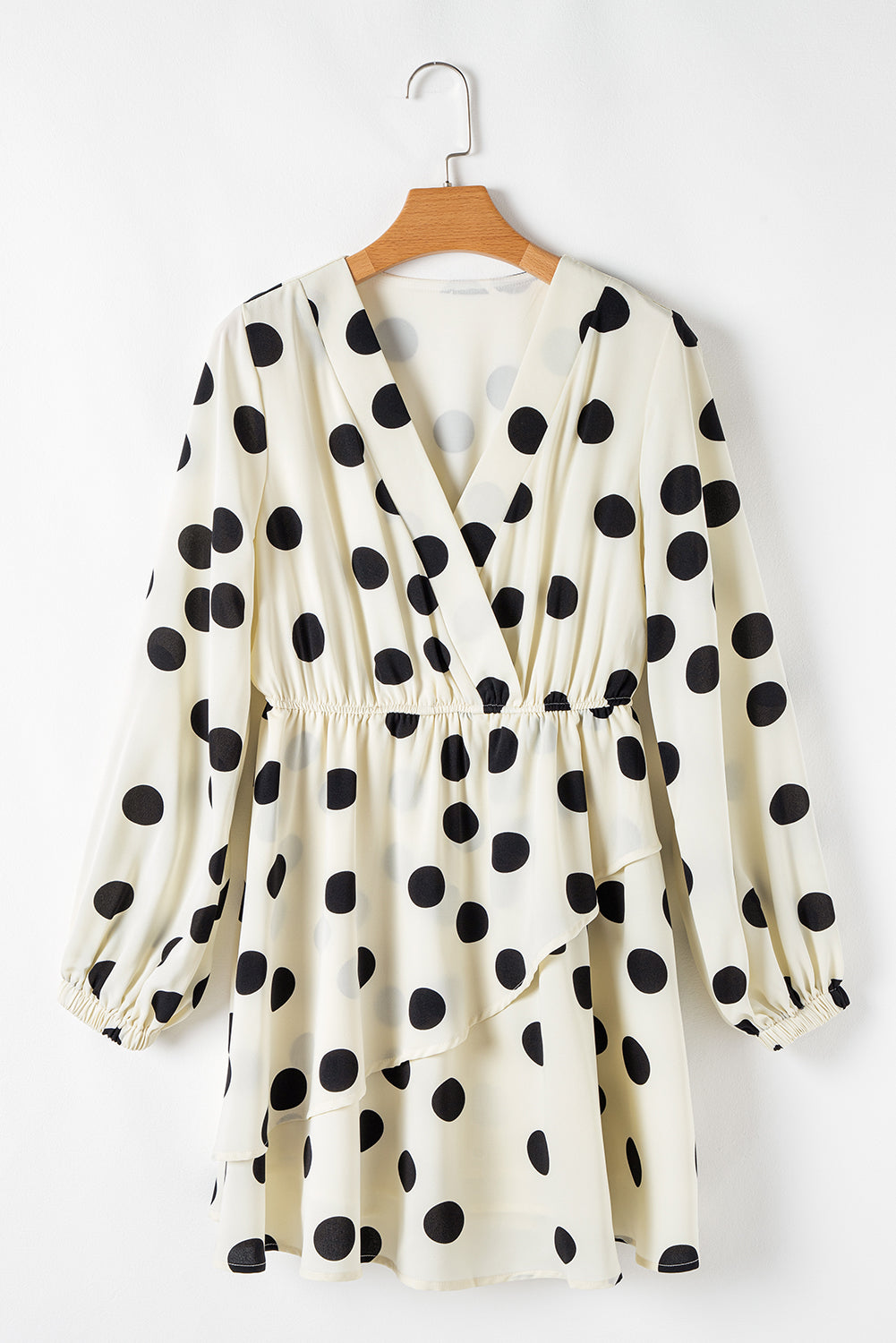 Polka Dot Printed Surplice V Neck Puff Sleeve Mini Dress