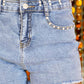 Rhinestone Light Wash Raw Hem High Waist Denim Shorts