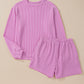 Corded Knit Long Sleeve Top and High Waist Shorts Set