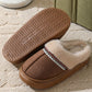 Western Woven Detail Faux Suede Furry Home Slippers