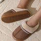 Western Woven Detail Faux Suede Furry Home Slippers