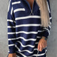 Striped O-ring Zip Collared Loose Sweater Mini Dress