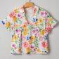 Floral Boxy Fit Ruffled Short Sleeve V Neck Blouse