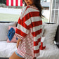Stripe Sequin Bow Patriotic Half Sleeve Top