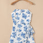 Floral Print Strapless Zipped Back Knot Waist Ruffled Romper