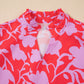 Red Floral Three Quarter Sleeves Ruffle Hem Mini Dress