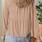 Smocked Bust Buttoned Split V Neck Flow Fit Blouse