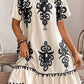 Western Print Ruffled Short Sleeve Loose Dress