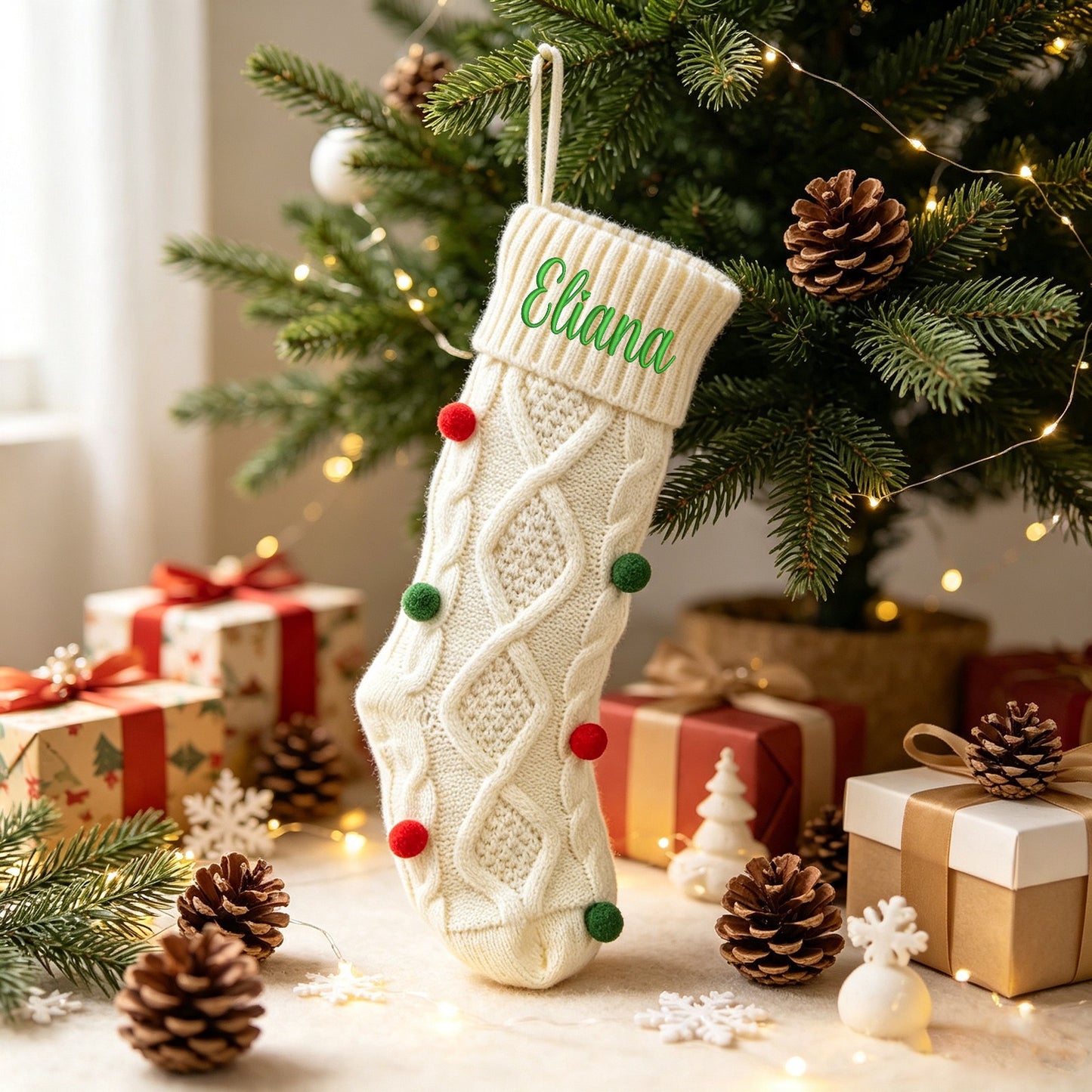 Custom Embroidered Name Polka-Dot Christmas Stocking