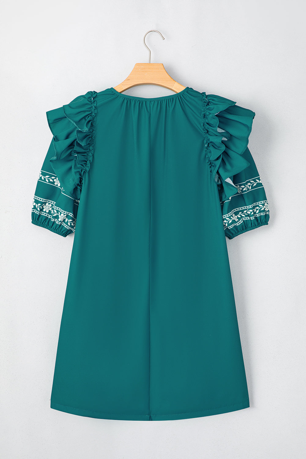 Boho Floral Ruffle Puff Sleeve Lace-up V Neck Mini Dress