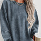 Solid Ribbed Knit Round Neck Pullover Sweatshirt