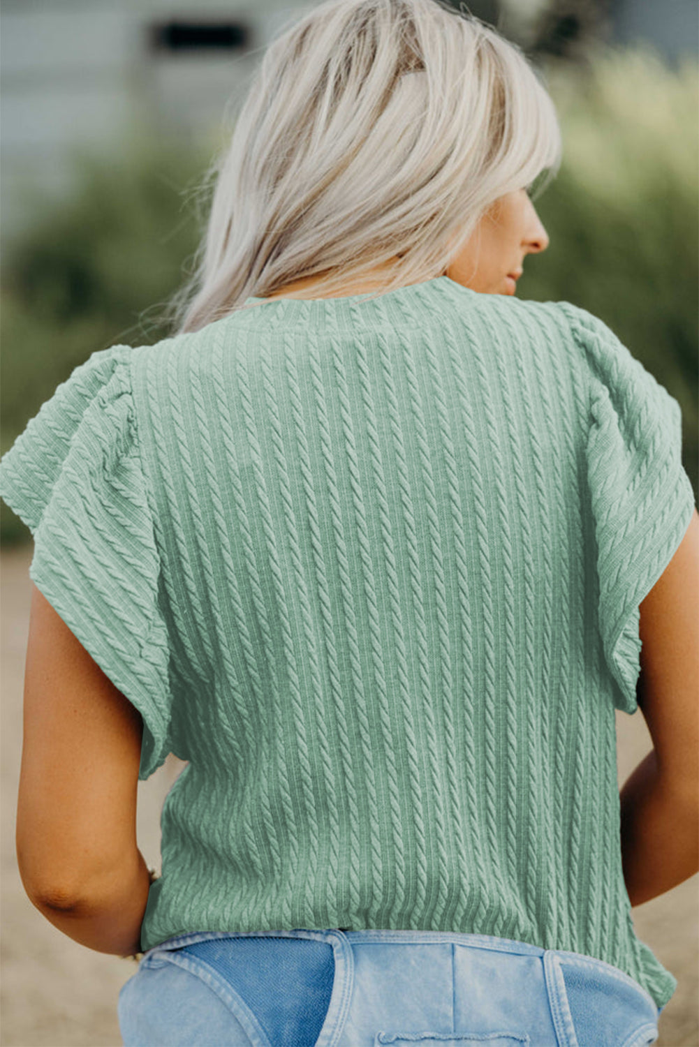 Solid Textured Flutter Sleeve Top