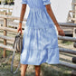 Button Tassel Tie Detail Frilled Short Sleeve Flared Midi Dress