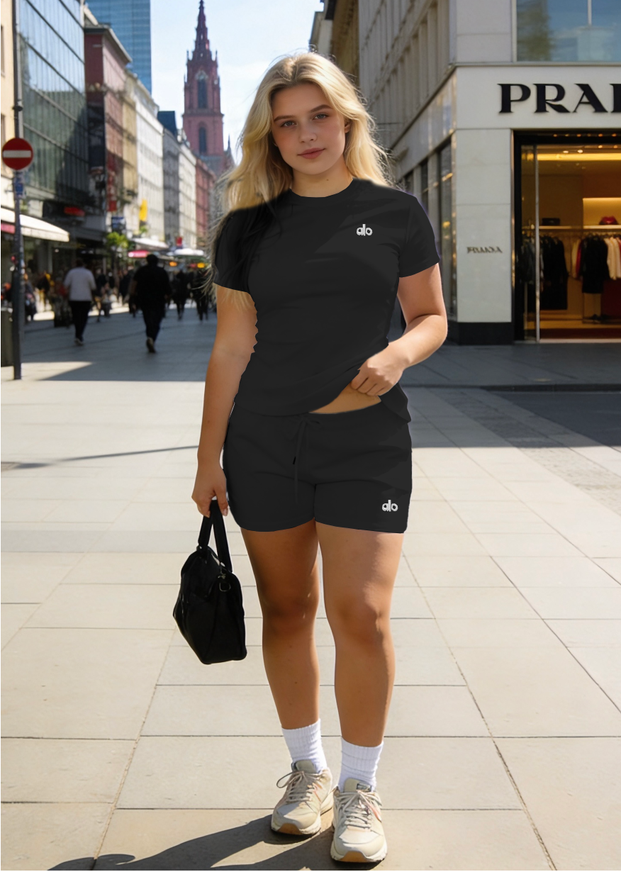 Alo-Short Pants and Short Sleeve Top Set(A2166)