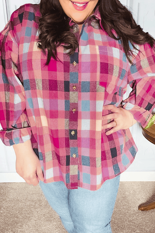 Plus Size Checkered Print Button up Shirt