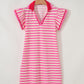 Green Stripe Print Contrast Collar Split Neck Flutter Sleeve Short Dress