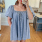 Bubble Sleeve Square Neck Denim Dress