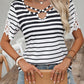 Cross Straps Hollowed Neck Lace Splicing Short Sleeve Blouse