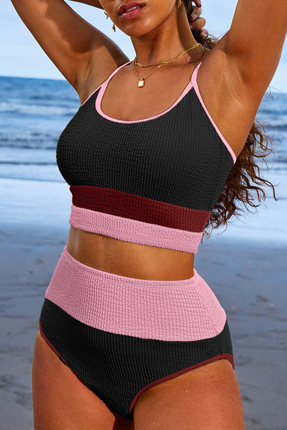 Color Block High Waisted Sexy Bikini Set