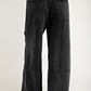 Mineral Wash Exposed Seam Drawstring High Waist Wide Leg Cargo Pants