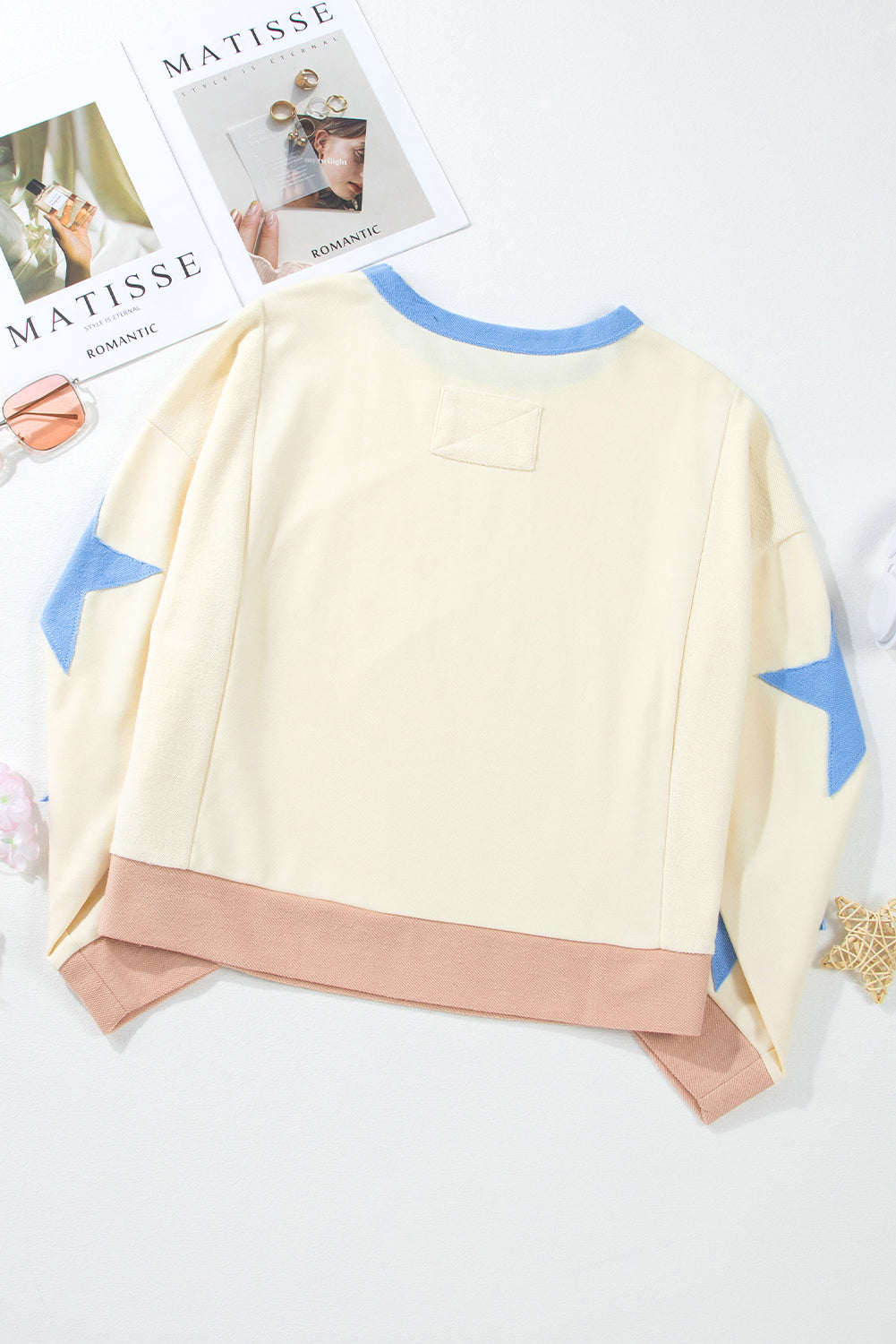 Number 17 Printed Stars Patched Sleeve Cropped Sweatshirt
