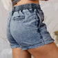 Drawstring High Waist Pocketed Denim Shorts